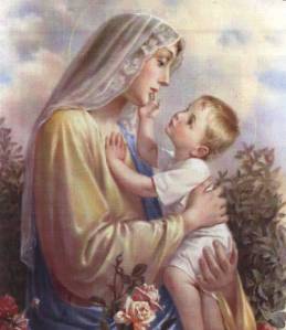 Jesus touching Mary's chin