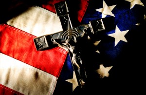 ILLUSTRATION SHOWING U.S. FLAG, CRUCIFIX