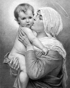 Mary kissing Jesus