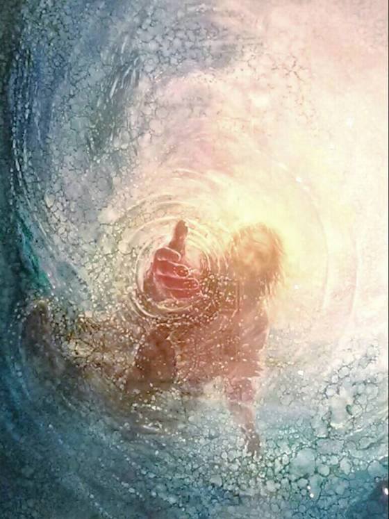 Jesus reaching down in water